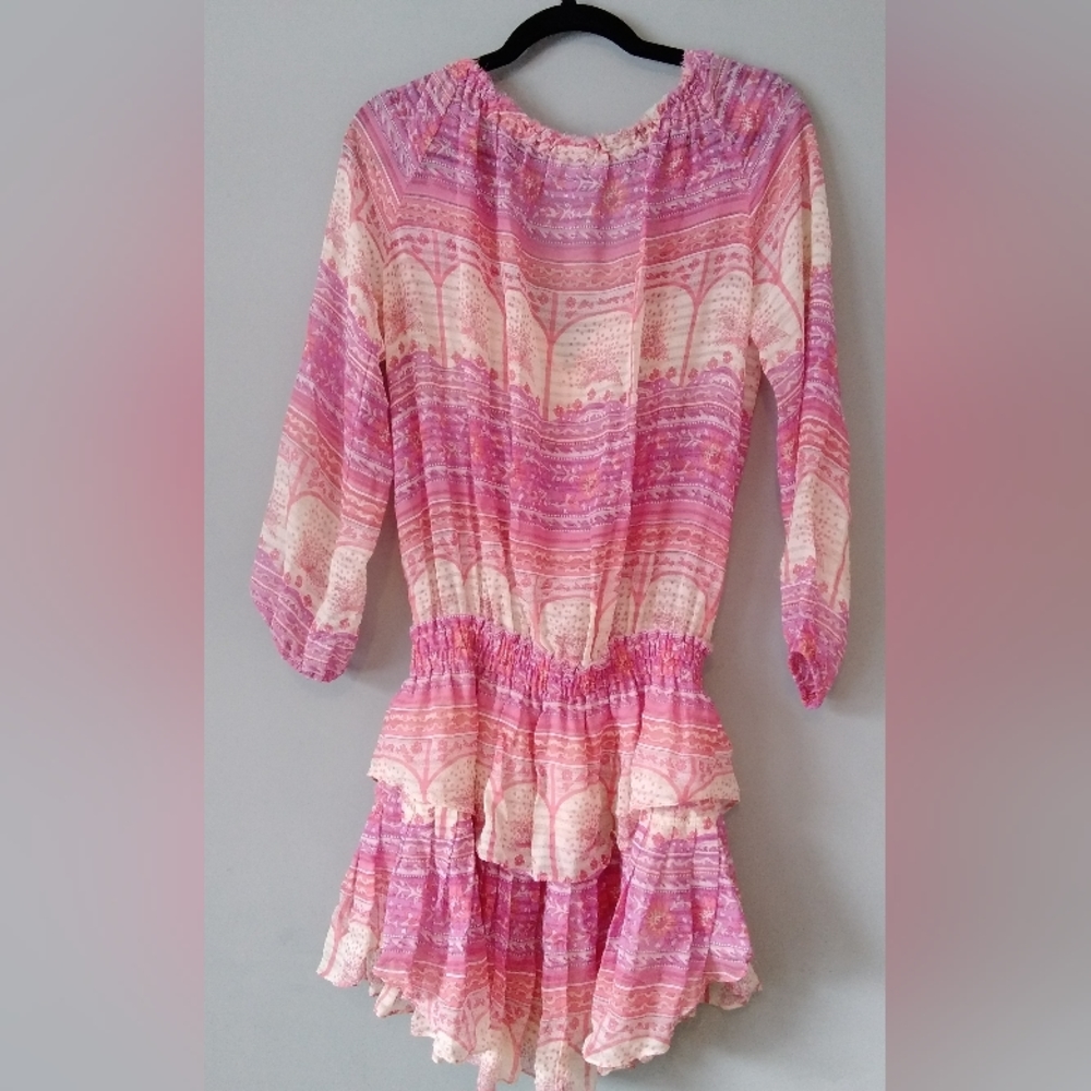Loveshackfancy Pink Patterned Popover Tiered Silk… - image 8